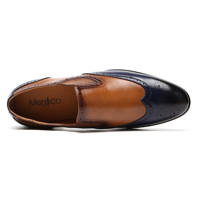 Menn Brogue Carved Color Spicing Slip On Business Oxfords