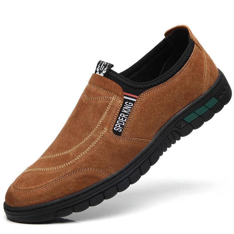 Menn Comfy Pigskin Skinnsøm Sklisikker Rund Tå Lazy Slip-on Loafers Sko