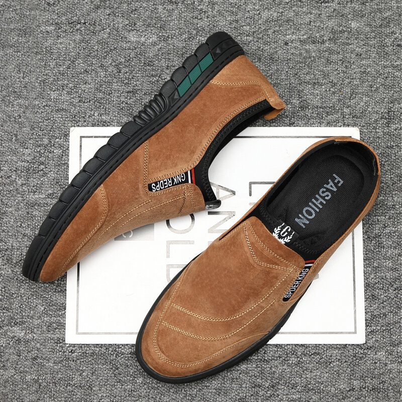 Menn Comfy Pigskin Skinnsøm Sklisikker Rund Tå Lazy Slip-on Loafers Sko