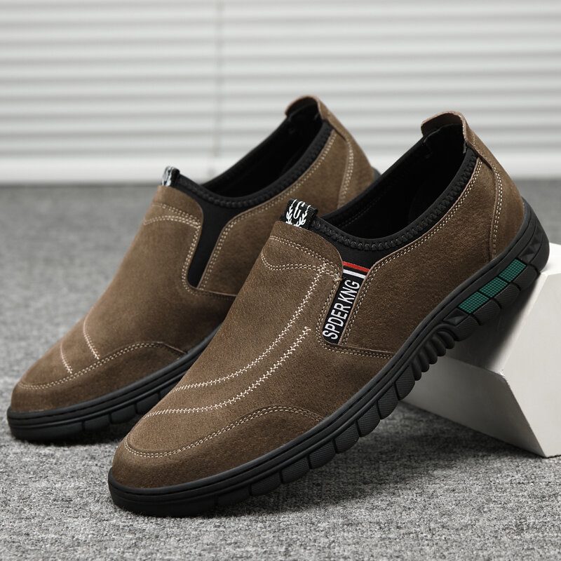 Menn Comfy Pigskin Skinnsøm Sklisikker Rund Tå Lazy Slip-on Loafers Sko