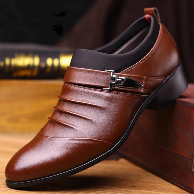 Menn Pure Color Slip On Casual Myk Business Office Leather Oxfords