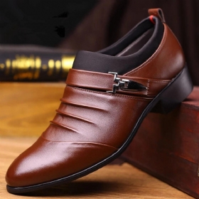 Menn Pure Color Slip On Casual Myk Business Office Leather Oxfords