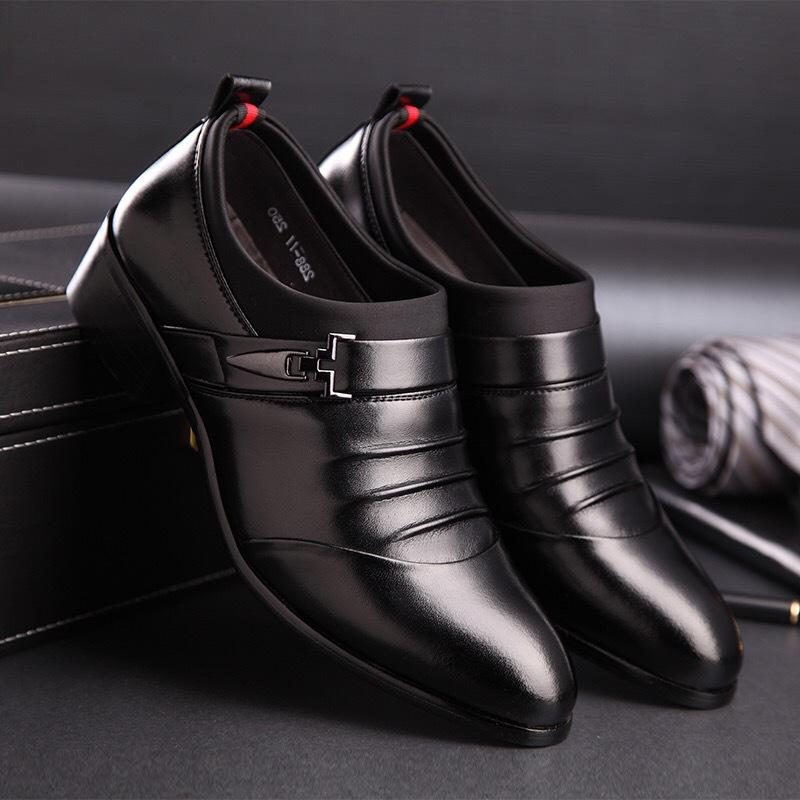 Menn Pure Color Slip On Casual Myk Business Office Leather Oxfords