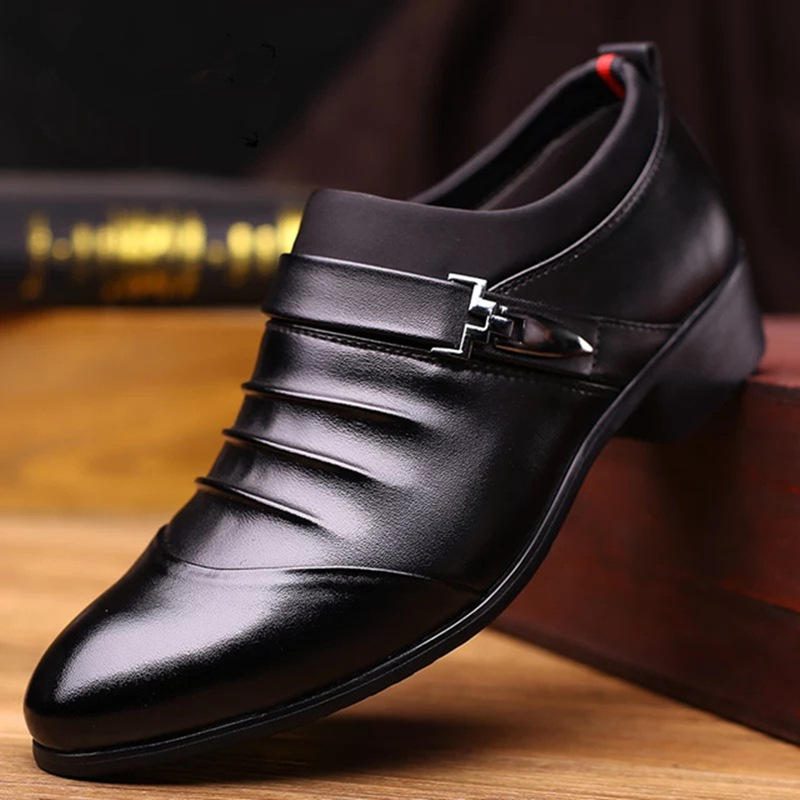 Menn Pure Color Slip On Casual Myk Business Office Leather Oxfords