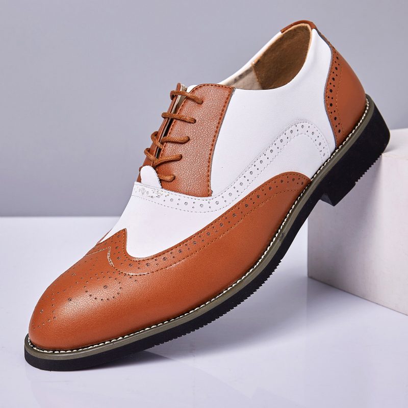 Menn Skinn Vintage Brogue Gravert Britisk Snøring Business Dress Sko