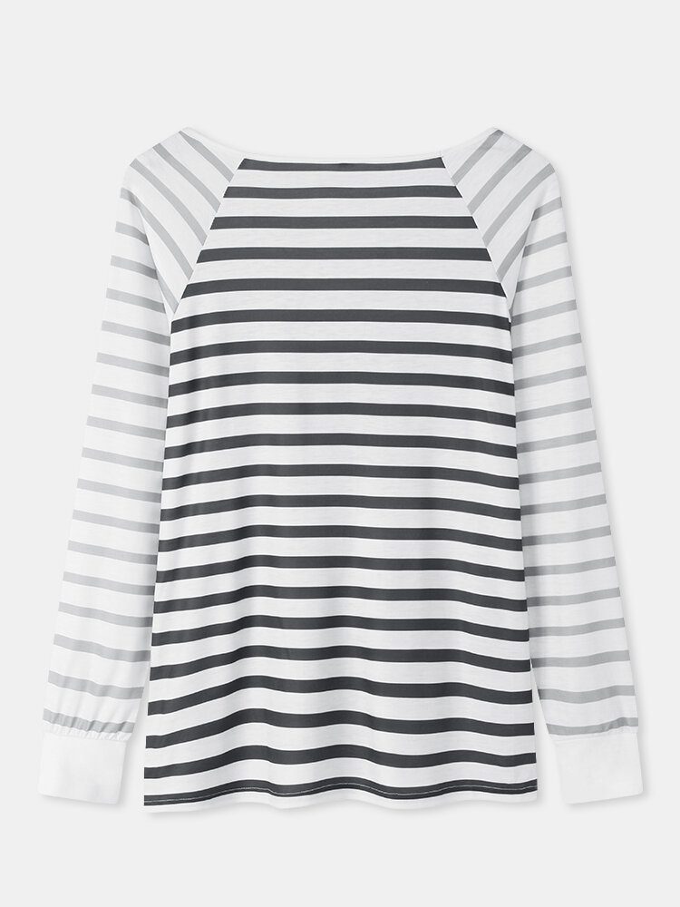 Dame Letter Striped Print V-hals Raglan Ermer Enkel Bluse