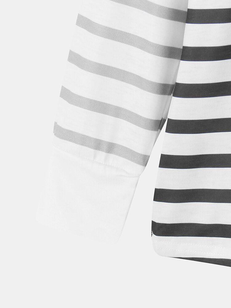 Dame Letter Striped Print V-hals Raglan Ermer Enkel Bluse