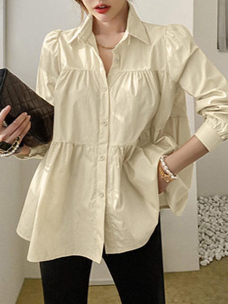 Dame Puff Sleeve Retro Solid Layered Bluse