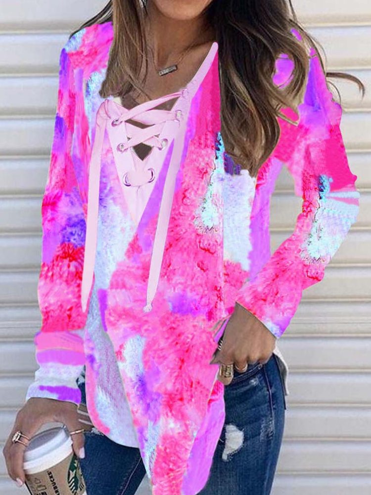 Dame Tie Dye Bandasje Langermet Design Bluse