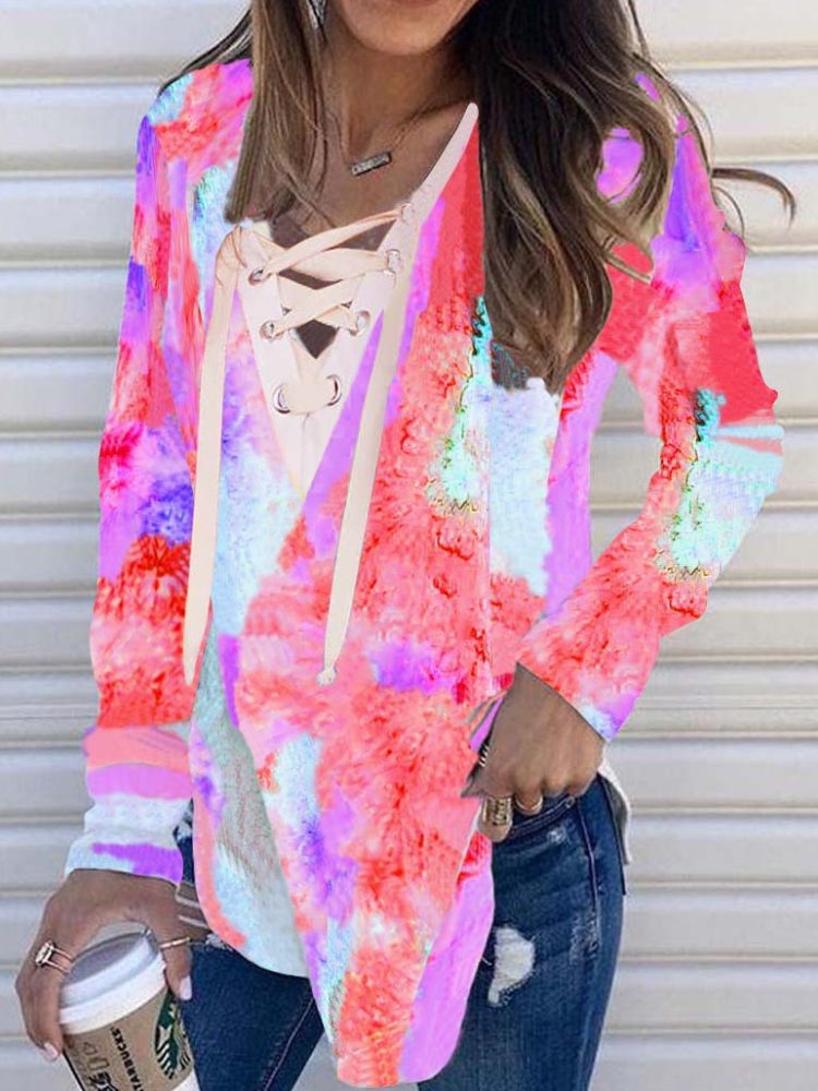 Dame Tie Dye Bandasje Langermet Design Bluse