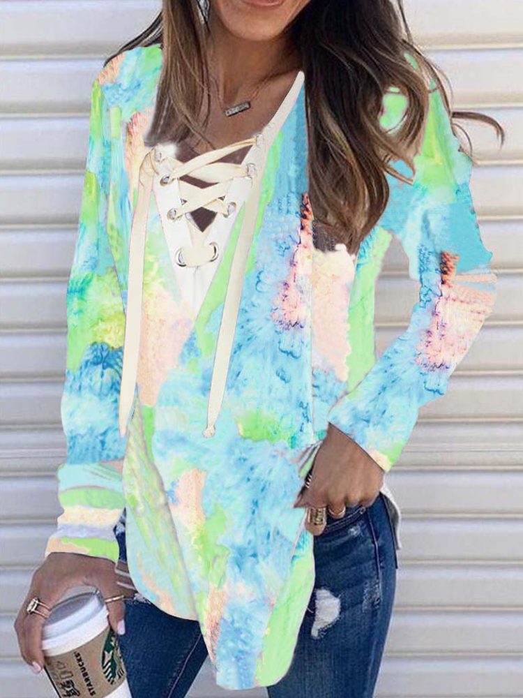 Dame Tie Dye Bandasje Langermet Design Bluse