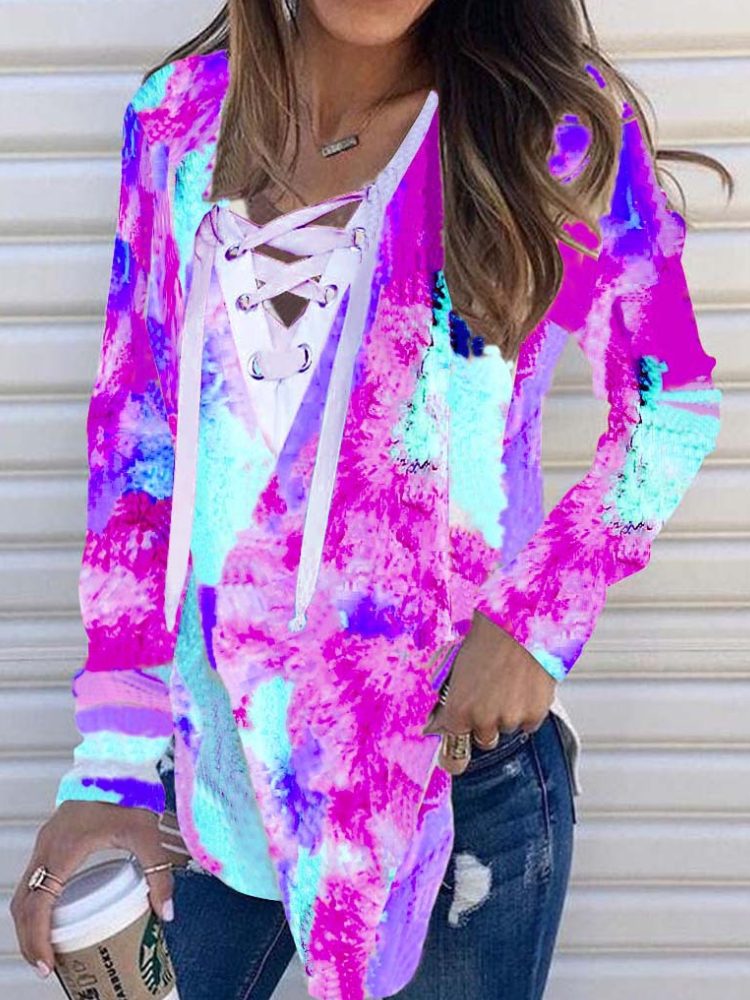 Dame Tie Dye Bandasje Langermet Design Bluse