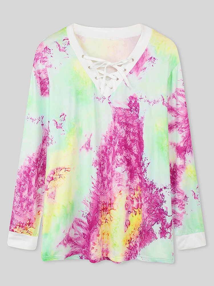 Dame Tie Dye Bandasje Langermet Design Bluse