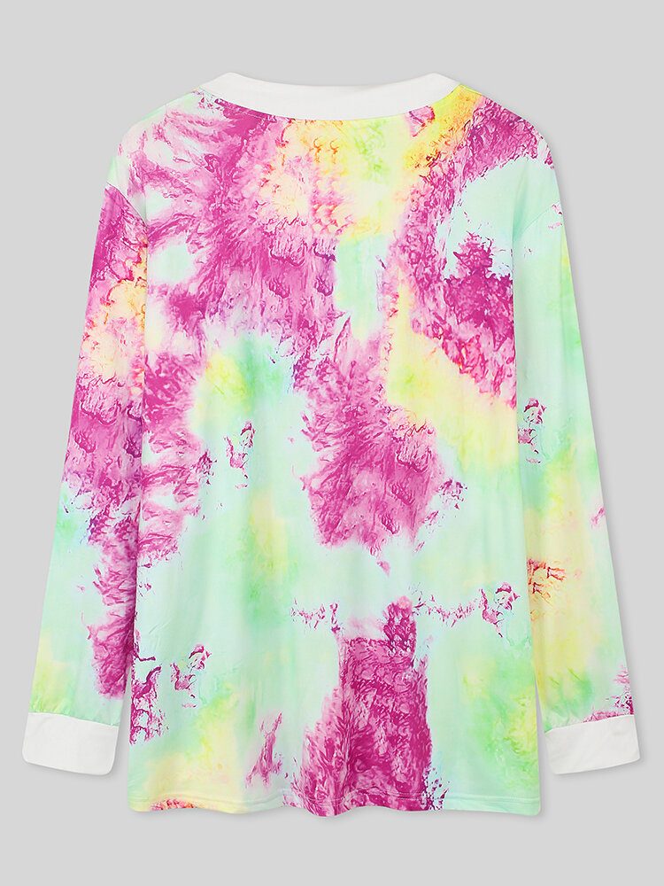 Dame Tie Dye Bandasje Langermet Design Bluse