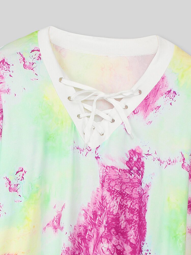 Dame Tie Dye Bandasje Langermet Design Bluse