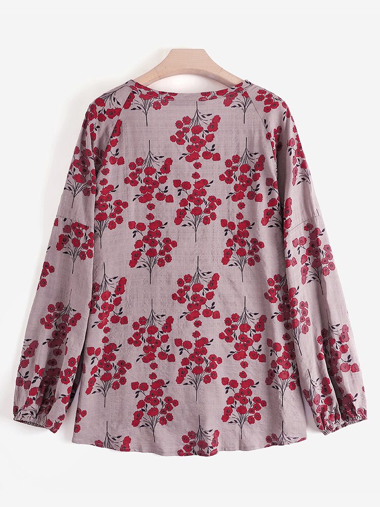 Floral Print Casual V-hals Langermet Bluse