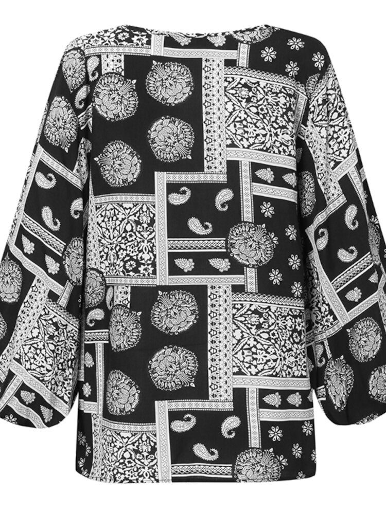 Kvinner Bohemian Retro Puff Sleeve Printing Quarter Sleeve Casual Bluser