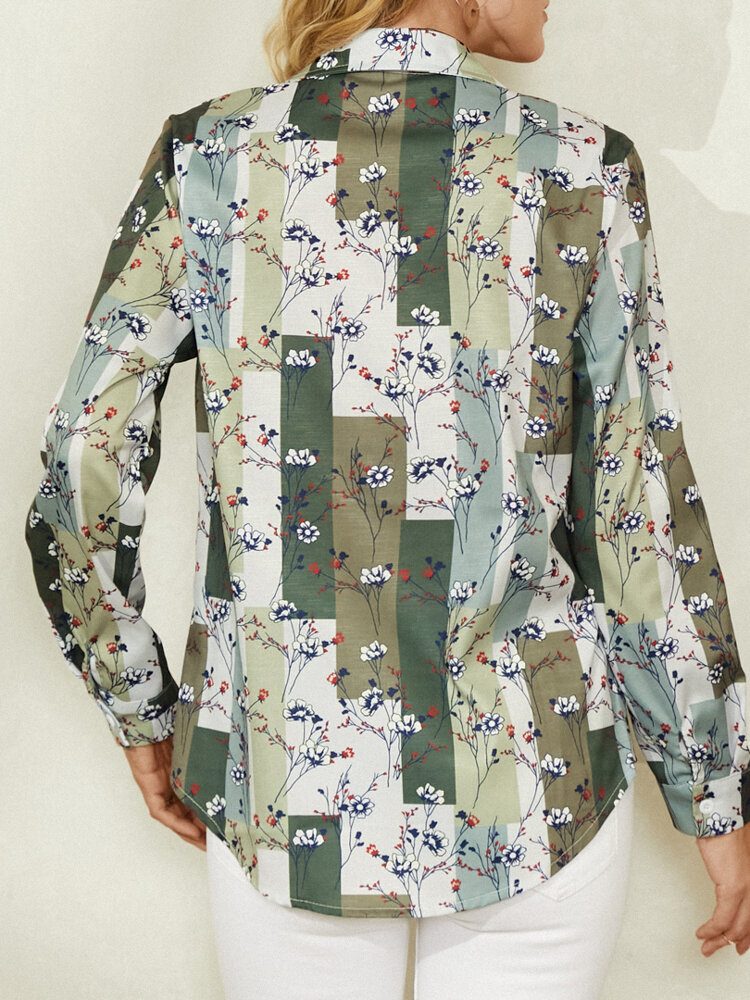 Kvinner Calico Print Blokkert Stripete Jakkeslag Casual Langermede Skjorter