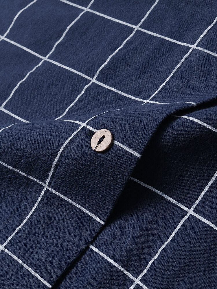 Kvinner Grid Button Up Lapel Casual Langermede Skjorter