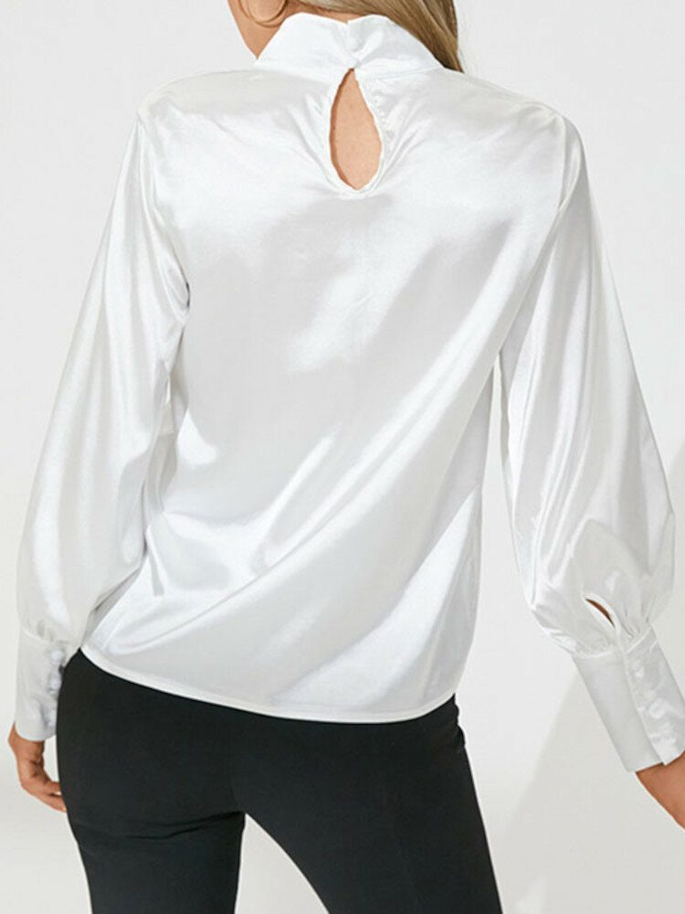 Langermet Stativ Krage Casual Leisure Solid Bluse For Kvinner