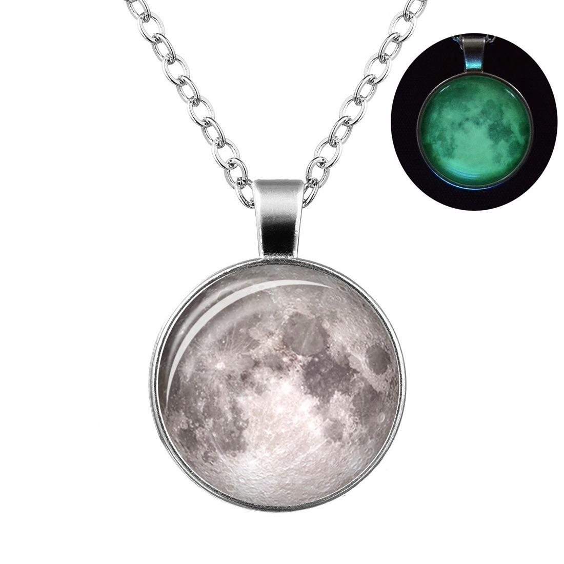 Retro Luminous Moon Langt Halskjede Sliver Alloy Genser Halskjede Unisex