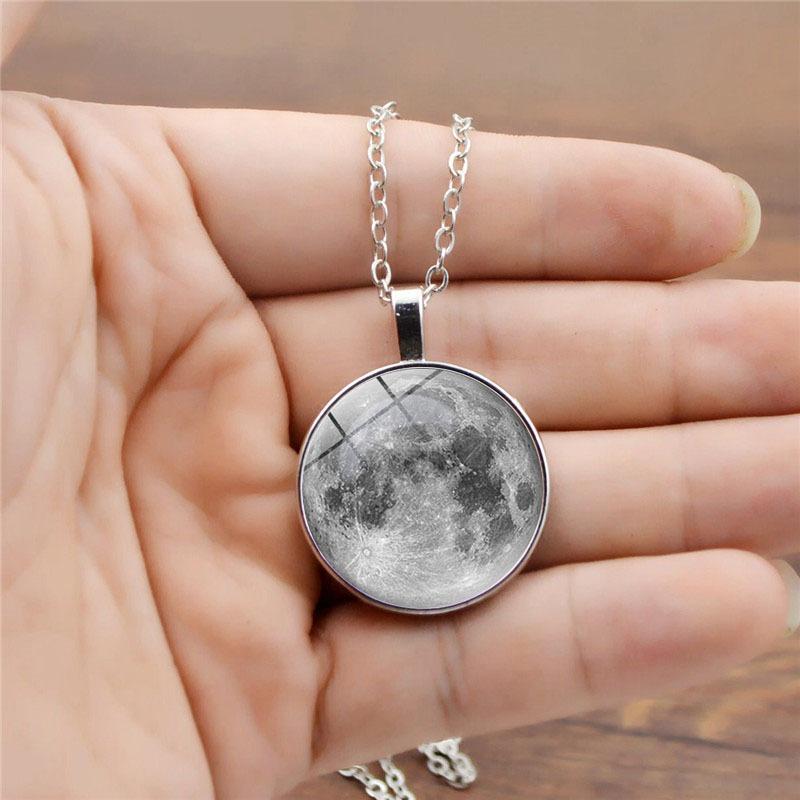 Retro Luminous Moon Langt Halskjede Sliver Alloy Genser Halskjede Unisex