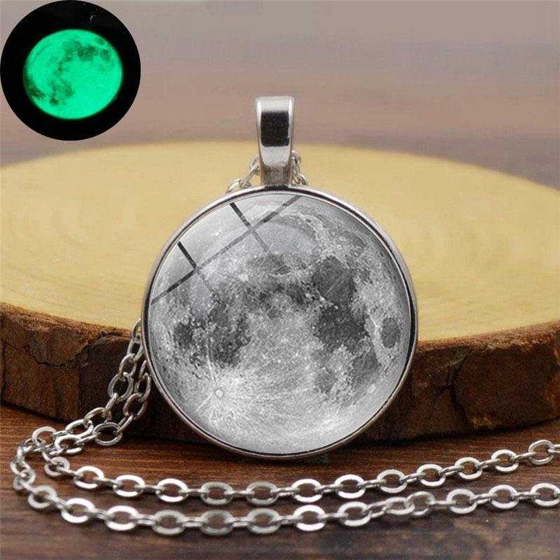 Retro Luminous Moon Langt Halskjede Sliver Alloy Genser Halskjede Unisex