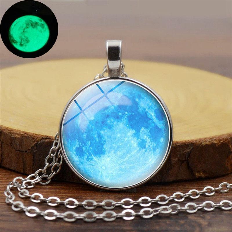 Retro Luminous Moon Langt Halskjede Sliver Alloy Genser Halskjede Unisex