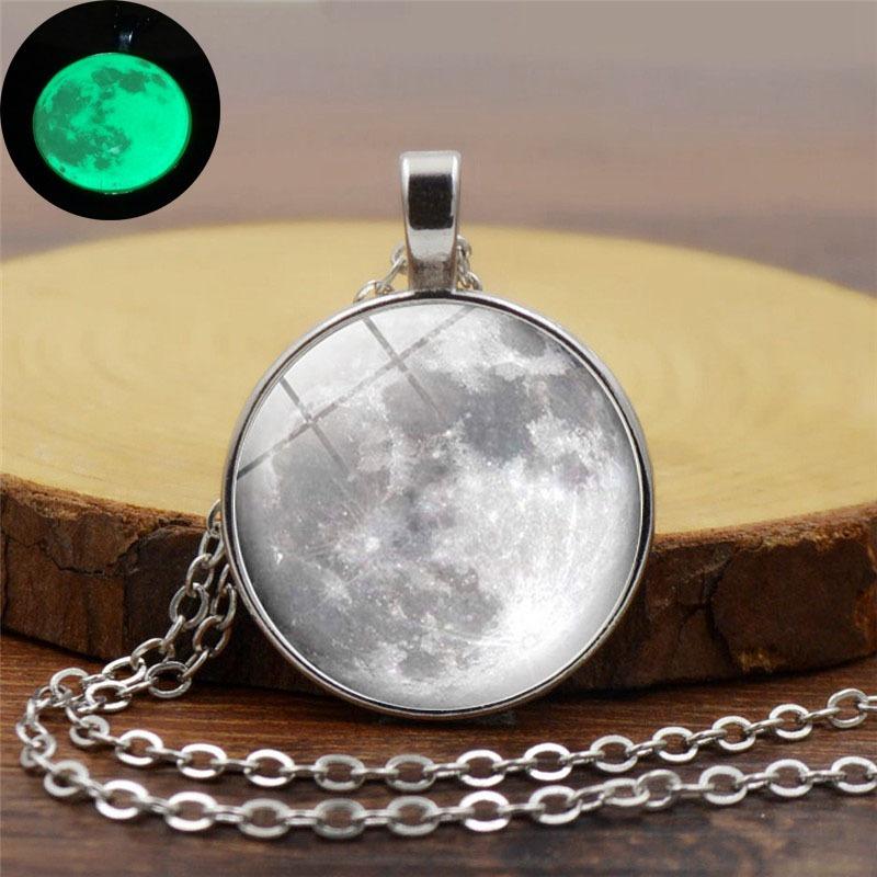 Retro Luminous Moon Langt Halskjede Sliver Alloy Genser Halskjede Unisex