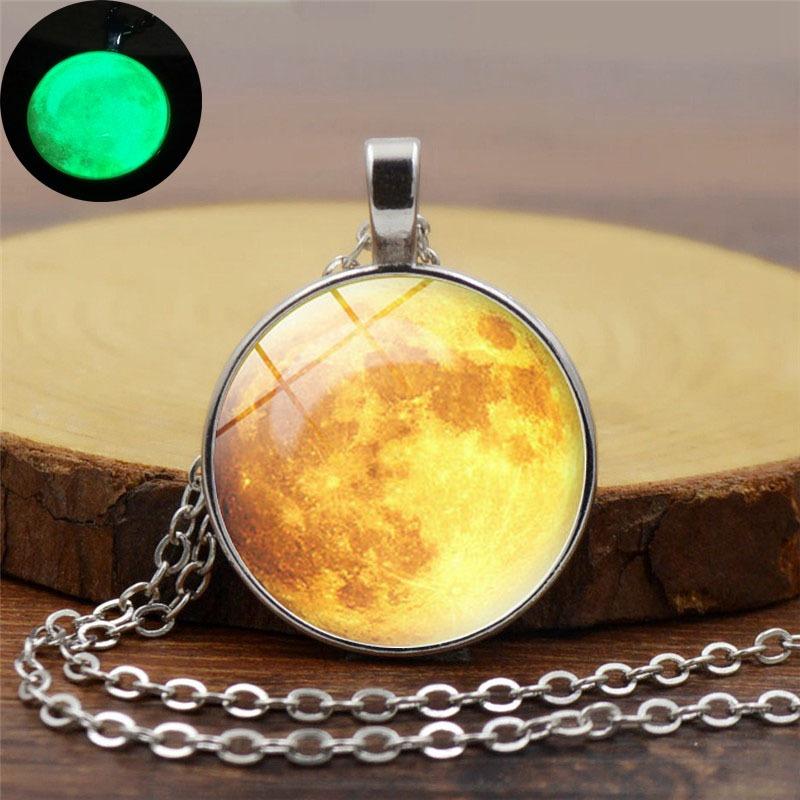 Retro Luminous Moon Langt Halskjede Sliver Alloy Genser Halskjede Unisex