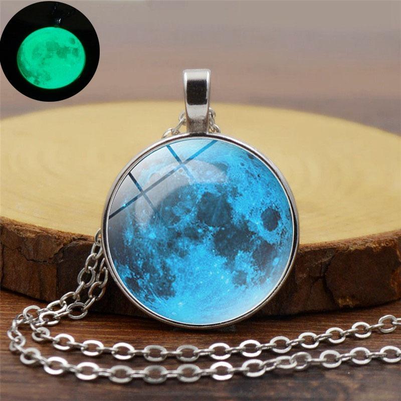 Retro Luminous Moon Langt Halskjede Sliver Alloy Genser Halskjede Unisex