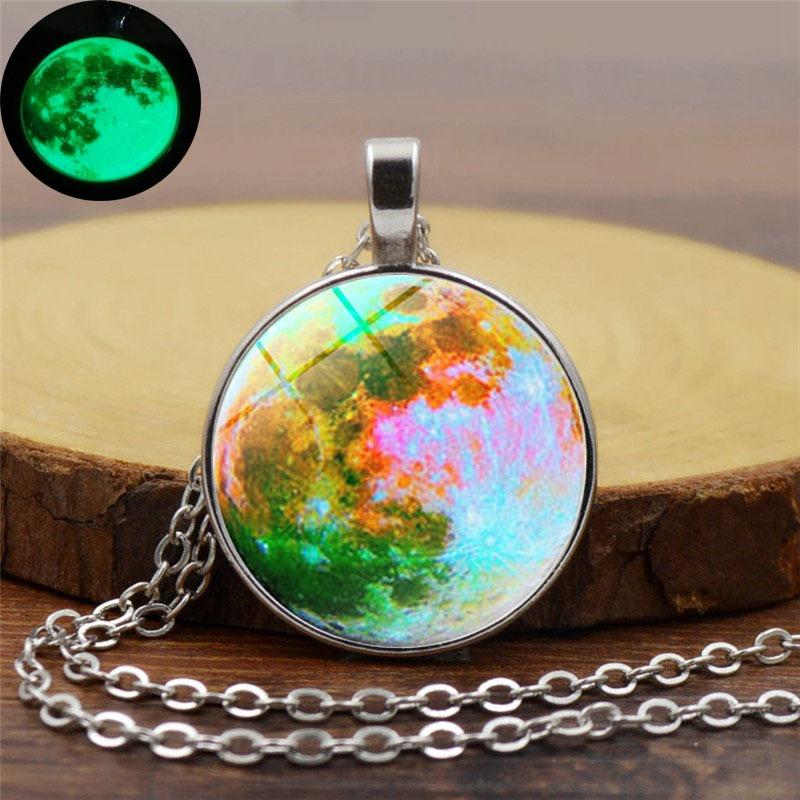 Retro Luminous Moon Langt Halskjede Sliver Alloy Genser Halskjede Unisex