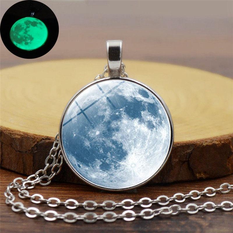 Retro Luminous Moon Langt Halskjede Sliver Alloy Genser Halskjede Unisex