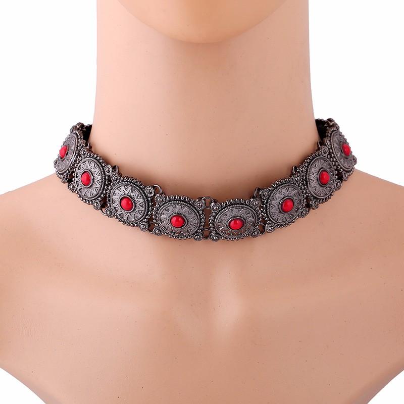 Vintage Utskårne Blomster Turkis Choker Halskjede