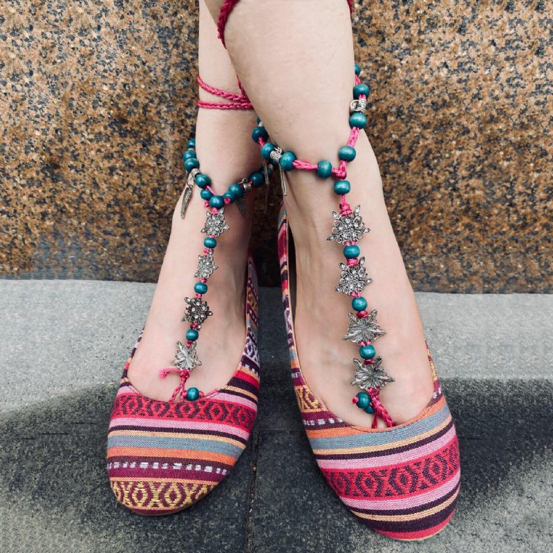 Beaded Red Chain Stripe Komfortable Bohemian Flate Loafers