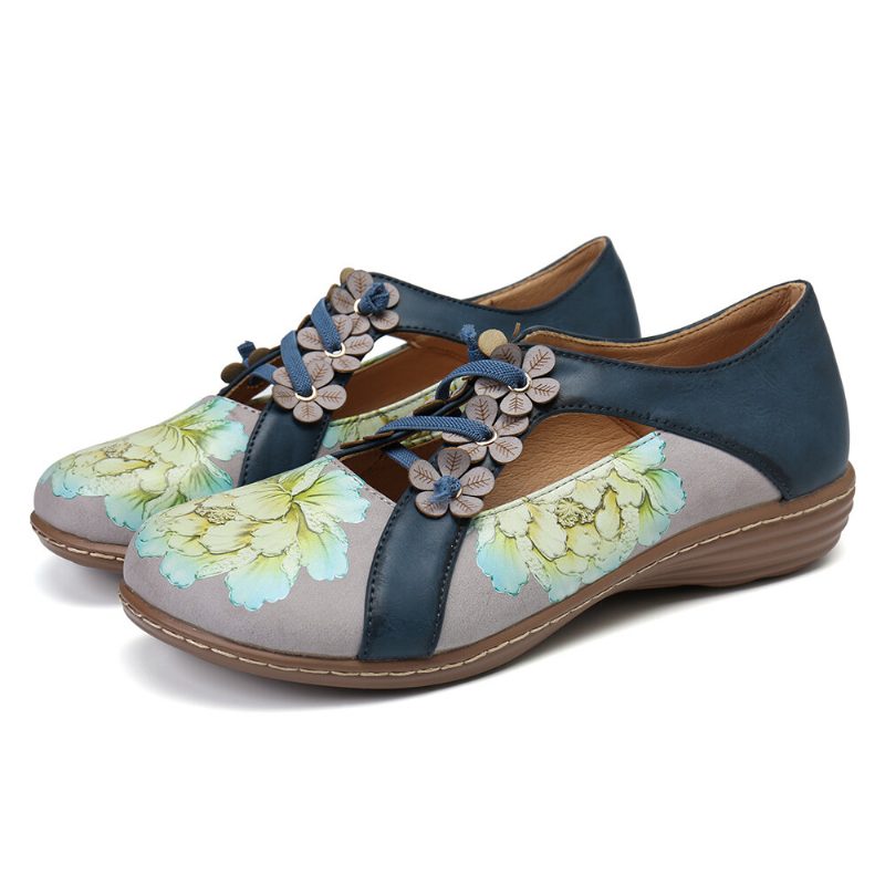 Blomstermønster Elastisk Bånd Rund Tåskjøting Retro Casual Flats