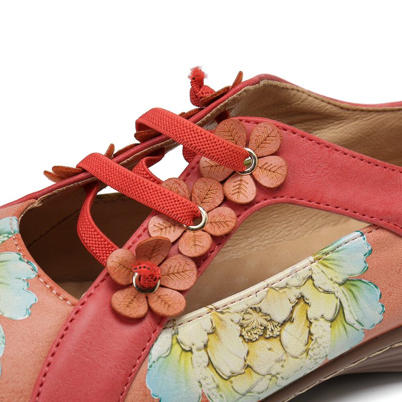 Blomstermønster Elastisk Bånd Rund Tåskjøting Retro Casual Flats