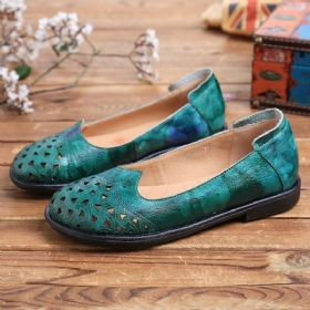 Bohemian Leather Hollow Tie-dyed Myk Casual Slip On Loafers Flate Sko