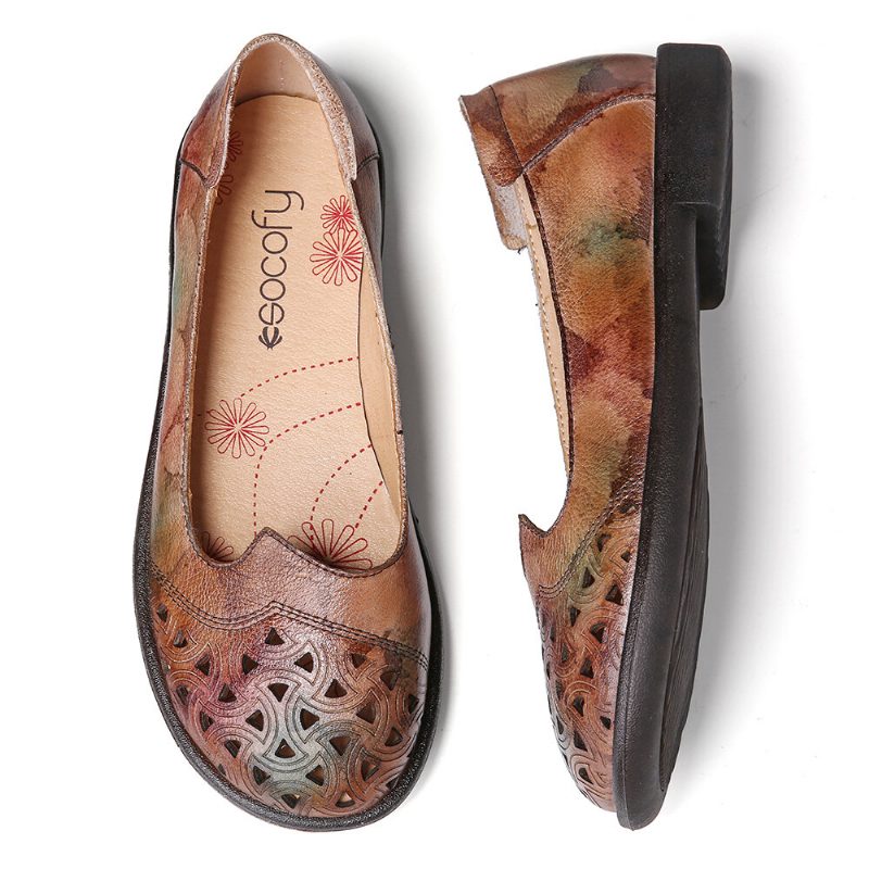 Bohemian Leather Hollow Tie-dyed Myk Casual Slip On Loafers Flate Sko