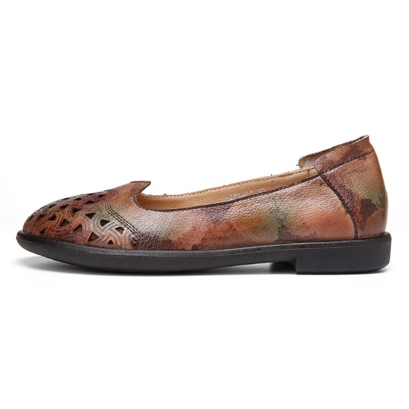 Bohemian Leather Hollow Tie-dyed Myk Casual Slip On Loafers Flate Sko