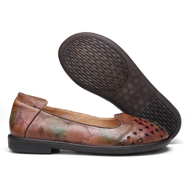 Bohemian Leather Hollow Tie-dyed Myk Casual Slip On Loafers Flate Sko