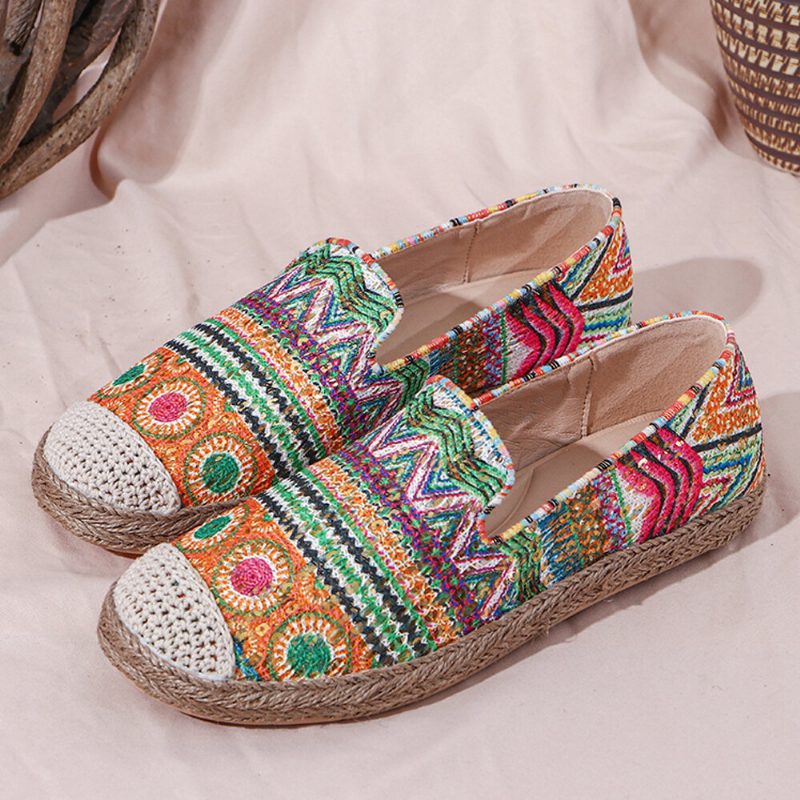 Bohemian Pattern Hollow Out Mesh-klut Komfortabel Bærbar Slip On Casual Espadrille Flate Sko