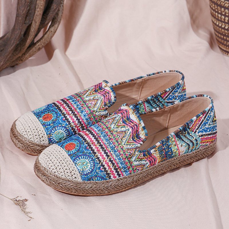 Bohemian Pattern Hollow Out Mesh-klut Komfortabel Bærbar Slip On Casual Espadrille Flate Sko