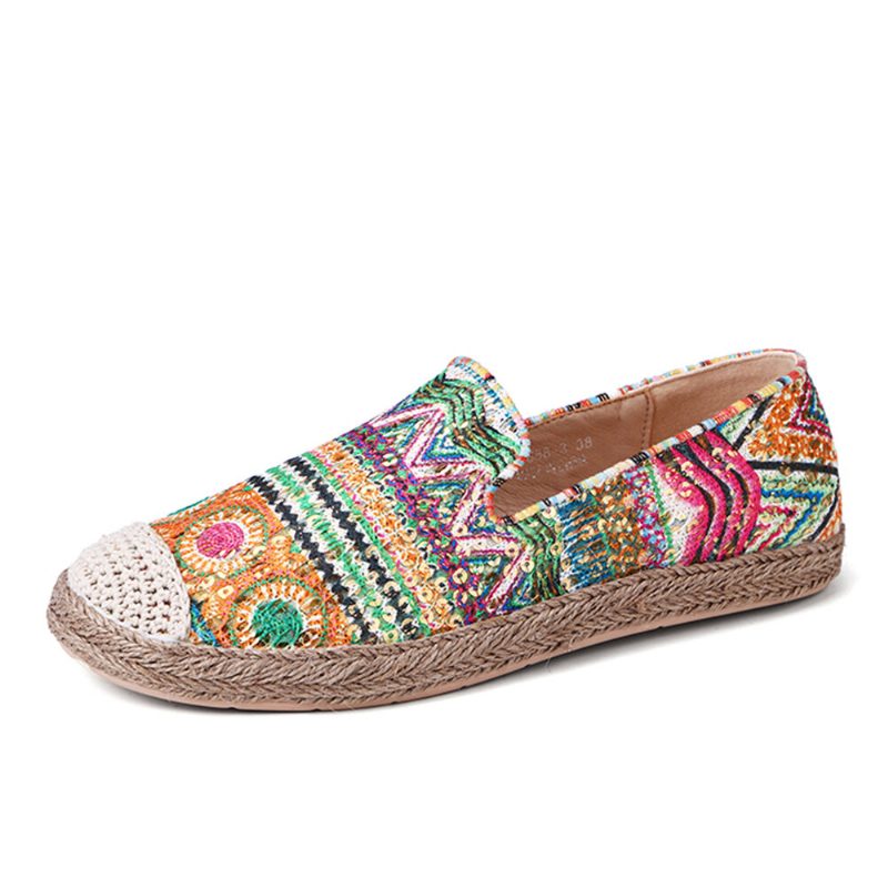 Bohemian Pattern Hollow Out Mesh-klut Komfortabel Bærbar Slip On Casual Espadrille Flate Sko