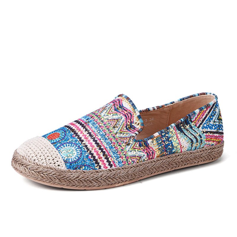 Bohemian Pattern Hollow Out Mesh-klut Komfortabel Bærbar Slip On Casual Espadrille Flate Sko