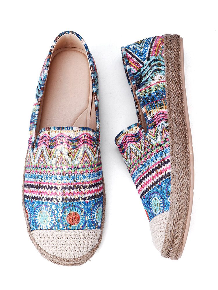 Bohemian Pattern Hollow Out Mesh-klut Komfortabel Bærbar Slip On Casual Espadrille Flate Sko