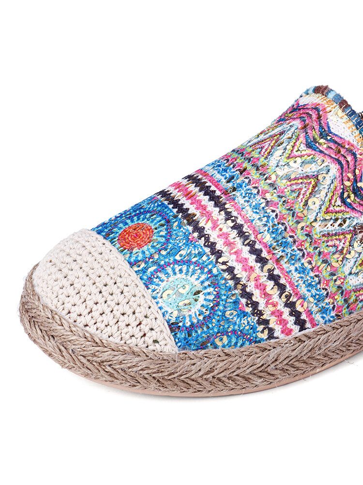 Bohemian Pattern Hollow Out Mesh-klut Komfortabel Bærbar Slip On Casual Espadrille Flate Sko