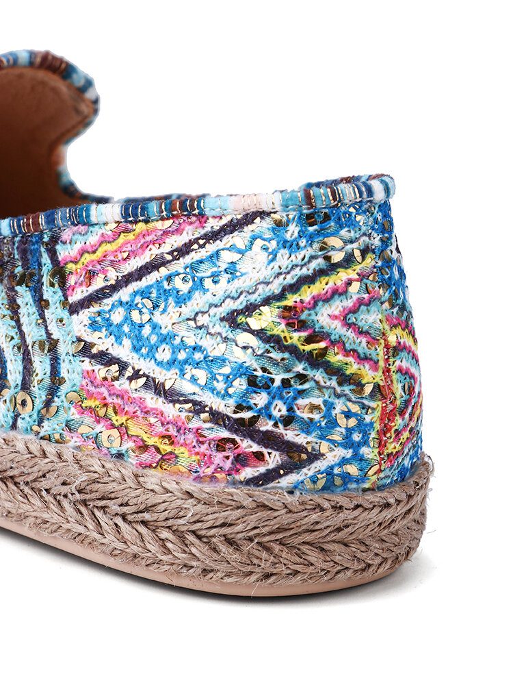 Bohemian Pattern Hollow Out Mesh-klut Komfortabel Bærbar Slip On Casual Espadrille Flate Sko