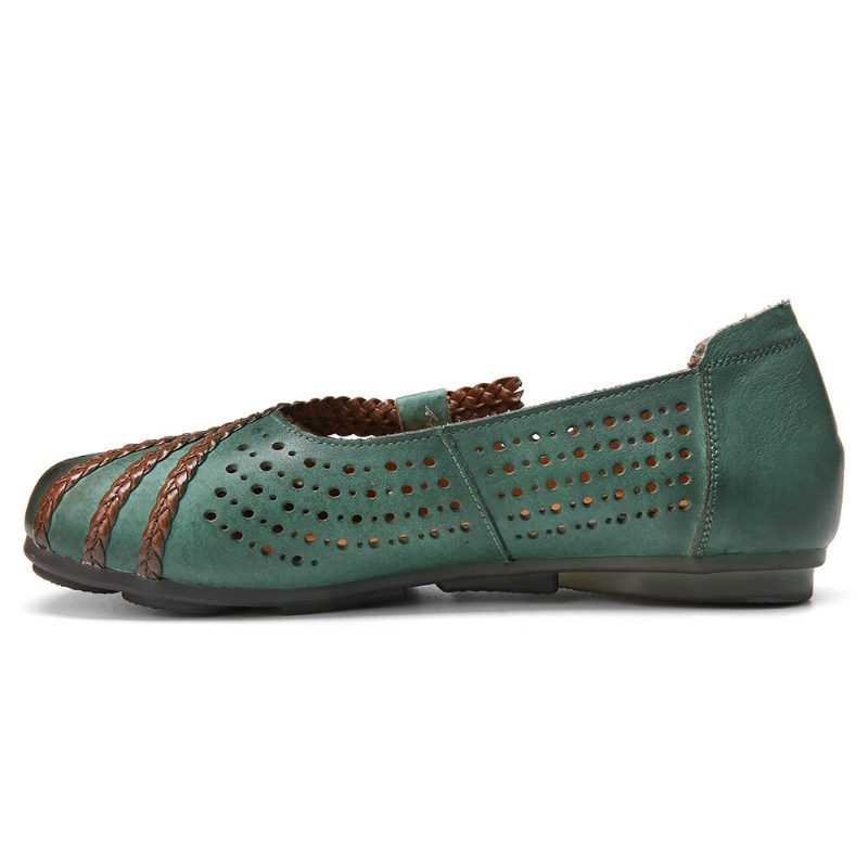 Burnished Cutout Flettet Runde Toe Slip-on Myke Flate Skinnsko