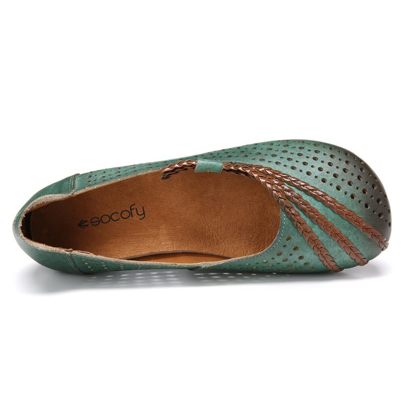 Burnished Cutout Flettet Runde Toe Slip-on Myke Flate Skinnsko